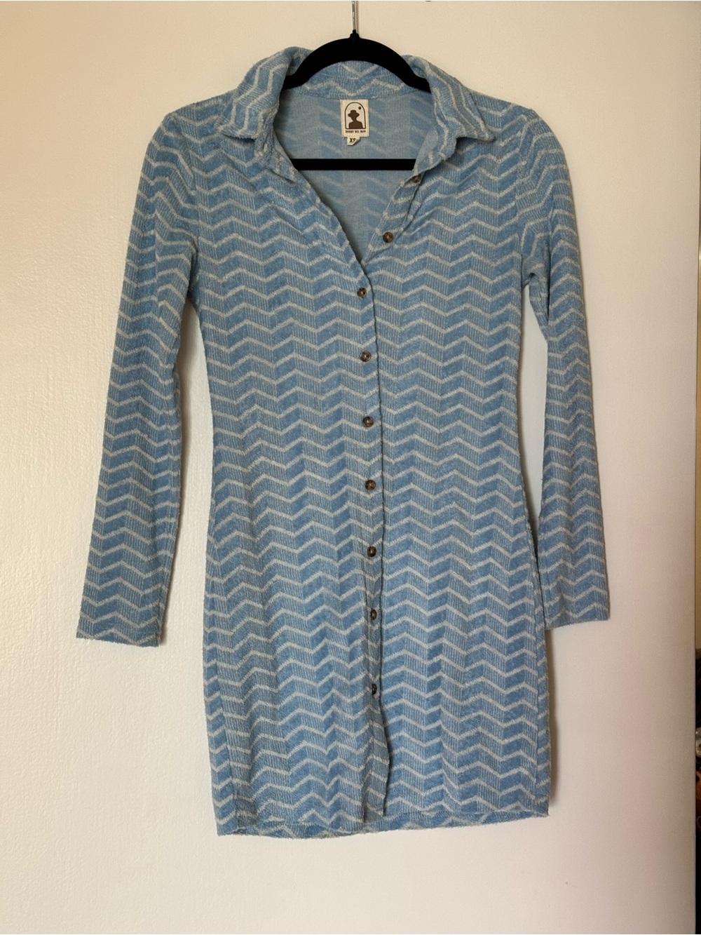 Dandy Del Mar Light Blue Chevron Button-Front Mini Dress with Collar